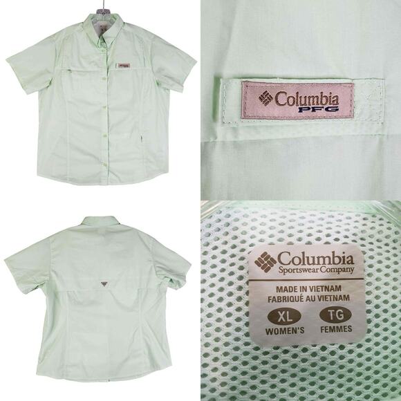 Columbia Shirt Women’s Size XL PFG Button Up Short Sleeve Fishing Mint Green - Picture 1 of 11